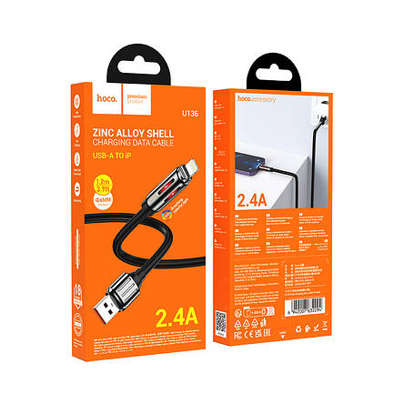Кабель Hoco U136 Prize charging data cable iP Black, фото 3