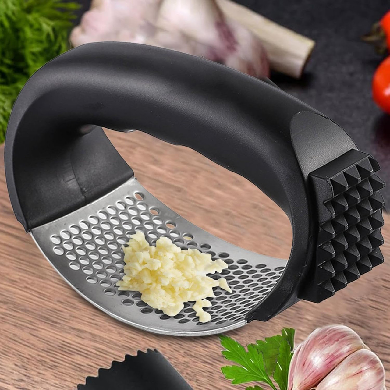 Прес для часнику з нержавіючої сталі з пластиковою ручкою часничниця з молотком для відбивання м'яса 2-в-1