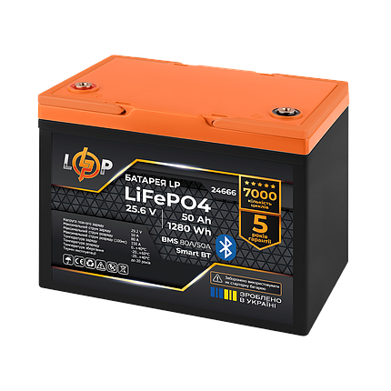 Акумулятор LP LiFePO4 25,6V - 50 Ah (1280Wh) (BMS 80A/50А) пластик Smart BT, фото 3