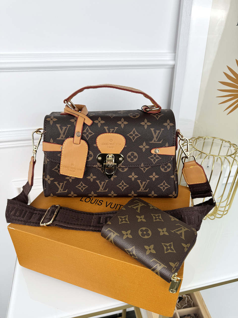 Женская сумка Луи Виттон саквояж большая Louis Vuitton коричневый с рыжим, фото 1