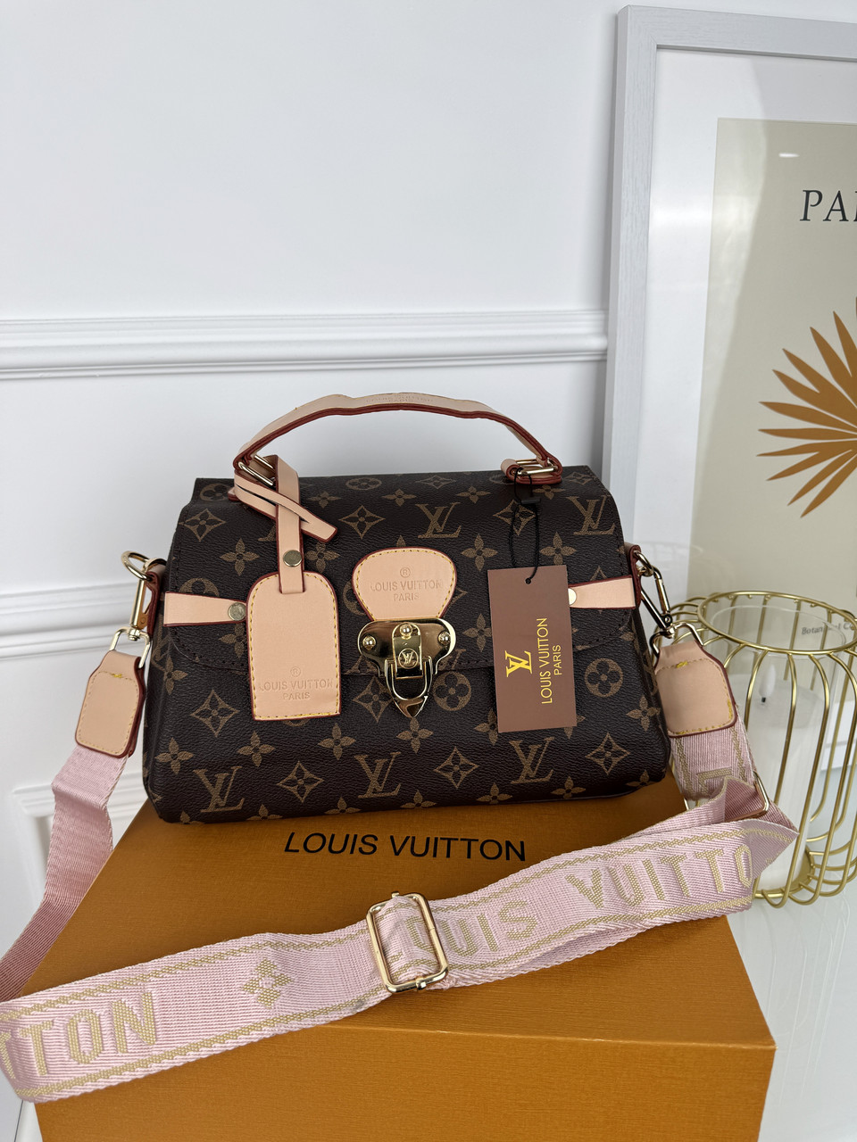 Жіноча сумка Луї Віттон саквояж велика Louis Vuitton коричневий з рожевим, фото 1