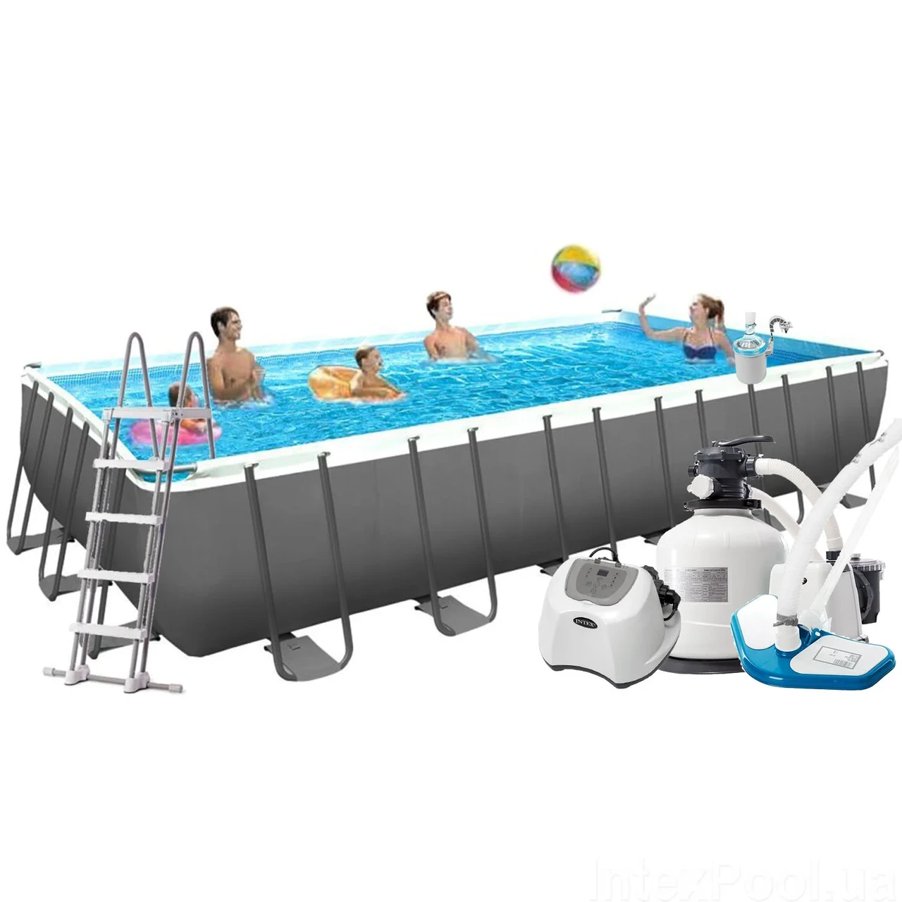 Каркасний басейн Intex 26368-16, 732 х 366 х 132 см (150мг/11 г/год, 12 000 л/год, драбина, тент, підстилка,