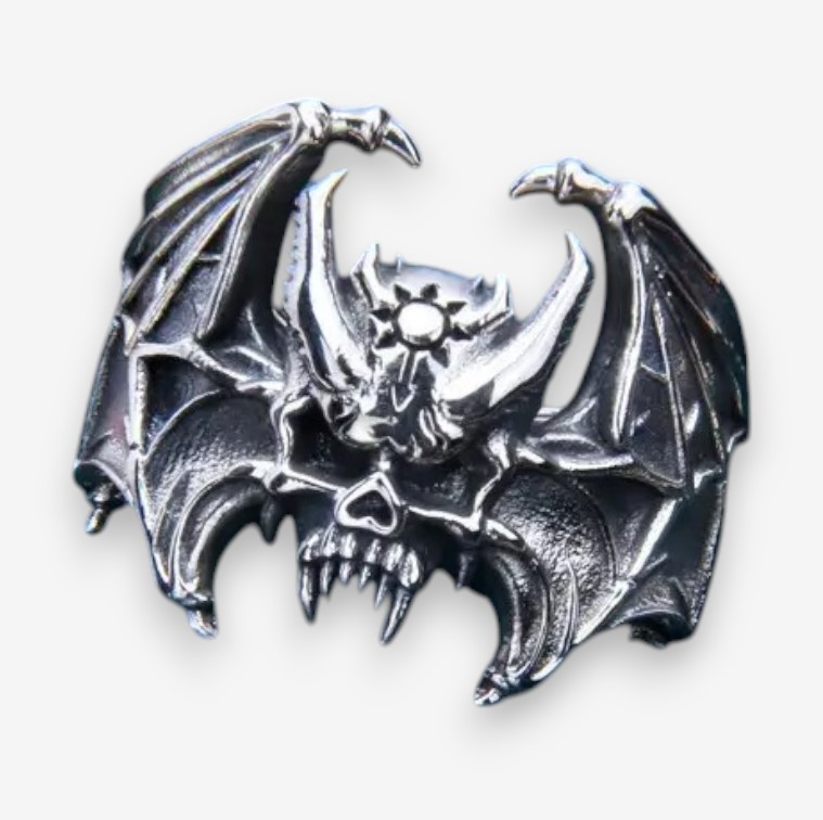 Вінтажний чоловічий сріблястий перстень Череп летюча миша вампір панк стиль регульований розмір AurumLux1959, фото 1