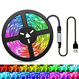 Комплект 2 шт Світлодіодна стрічка 5 м, від USB + пульт TV LED Strip CB-5050 / Лед підсвітка / RGB стрічка від повербанку, фото 4