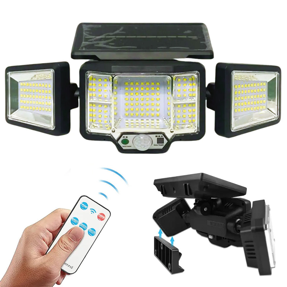 Вуличний світильник із сонячною панеллю та датчиком руху, BL-JB-2188 / Потрійний настінний ліхтар, фото 1