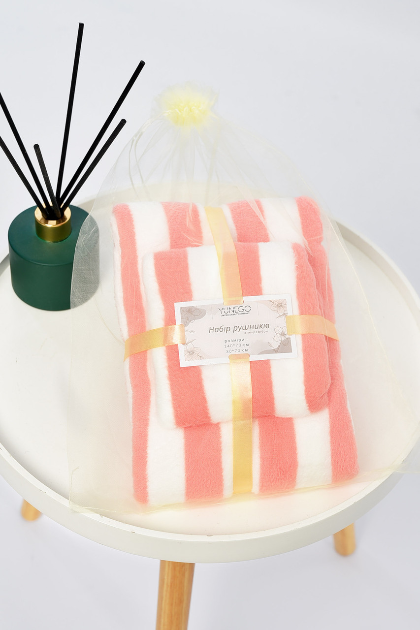 Набір рушників з мікрофібри банне+для обличчя рожево-білого кольору 196432P, фото 1