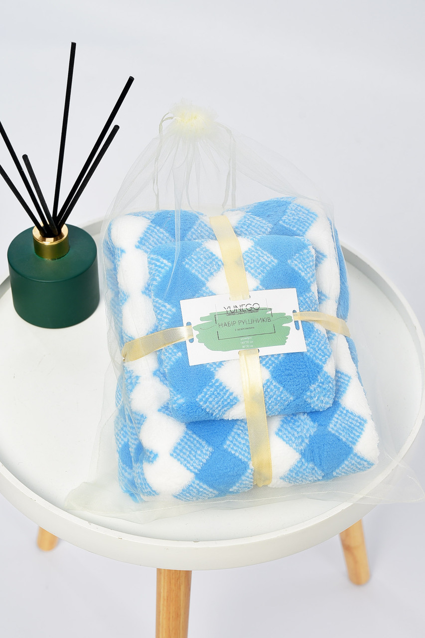 Набір рушників з мікрофібри банне+для обличчя блакитно-білого кольору 196435P, фото 1