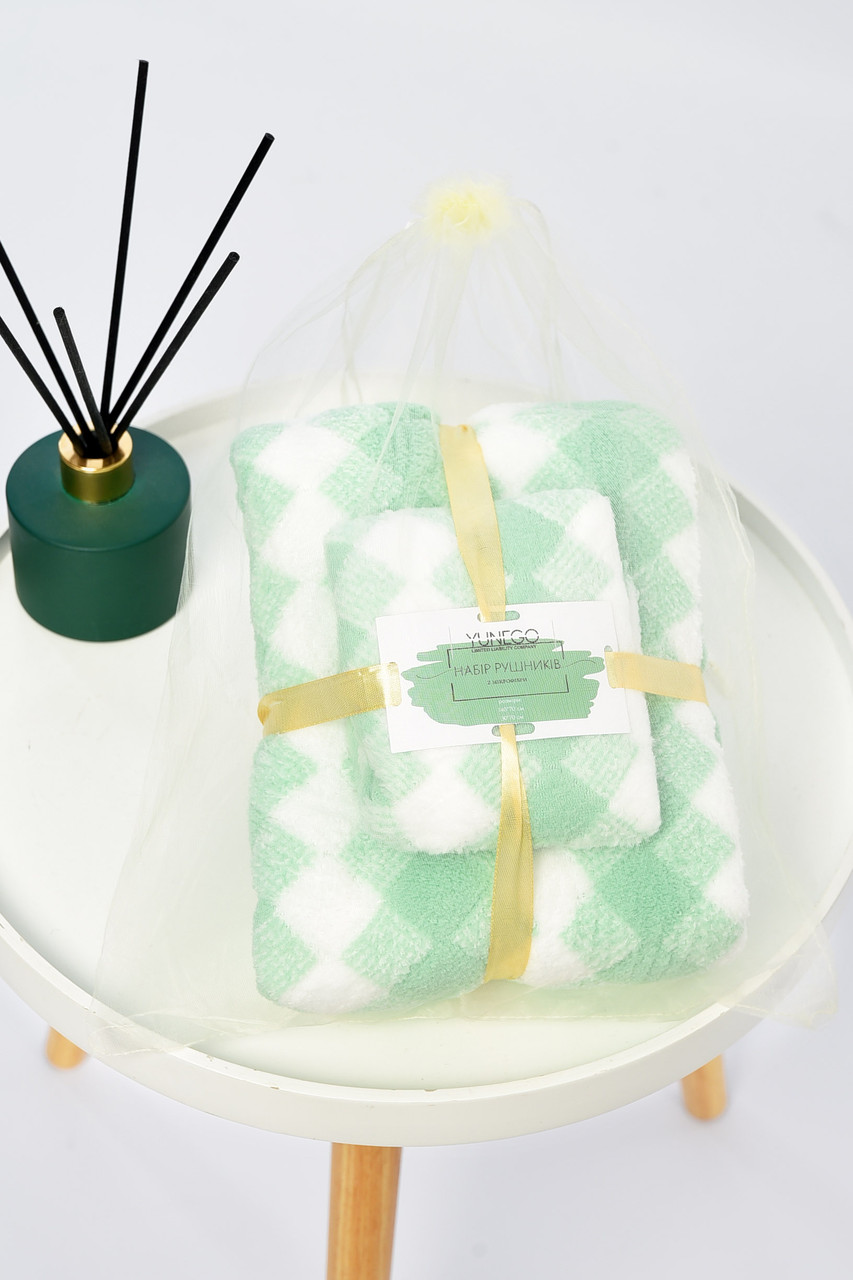Набір рушників з мікрофібри банне+для обличчя м'ятного кольору 196440P, фото 1