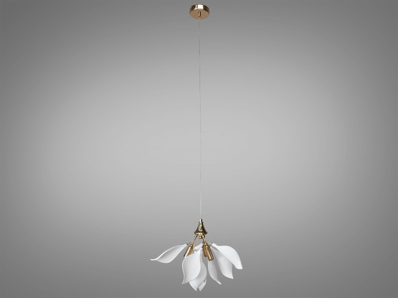 Підвісна керамічна люстра для зали з золотистими елементами на 3 лампи 7172-3P GD