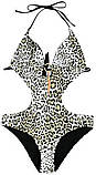 Пляжний купальник монокіні з леопардовим принтом та вирізами на спині, фото 2