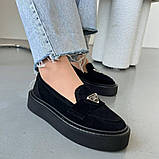 Замшеві чорні лофери на платформі, фото 7