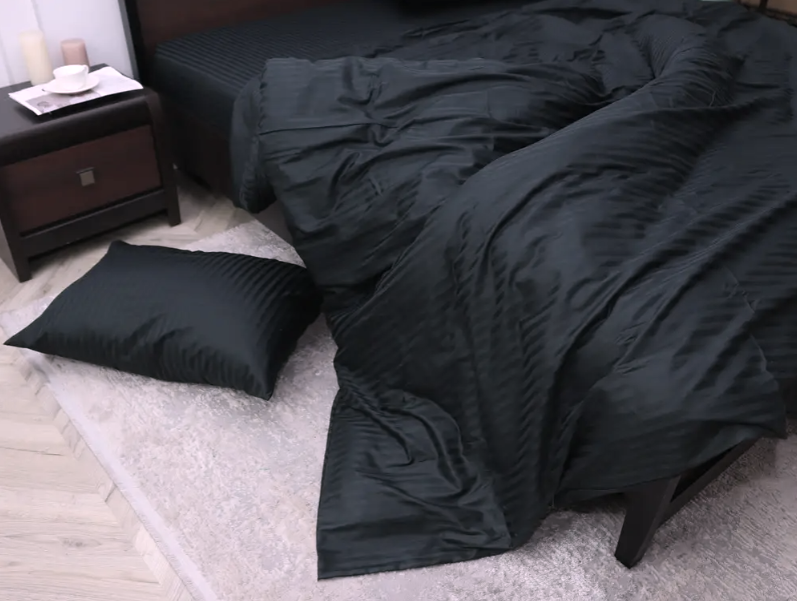 Простирадло 200х220см страйп сатин Ярослав №08 чорний, фото 1