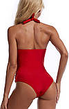 Закритий жіночий купальник з утяжкою живота червоного кольору, фото 3