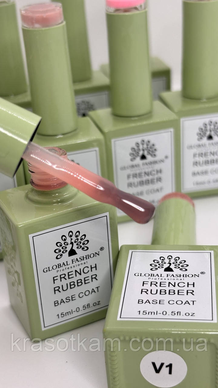 NEW Каучукова база для гель-лаку френч, Rubber Base Coat French, 15 мл, Global Fashion 01