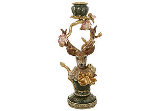 Декоративний свічник Олень (свічка d=23мм) із золотою поталлю, 13.5*10.5*30.5см