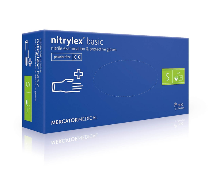 Рукавички нітрилові Mercator Medical Nitrylex Basic Неопудрені діагностичні розмір S 100 шт Сині, фото 1