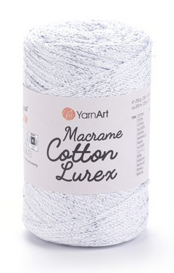 Пряжа Macrame cotton Lurex-720 білий із сріблом, фото 1