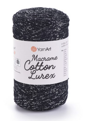 Пряжа Macrame cotton Lurex-723 чорний із сріблом, фото 1