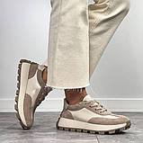 Жіночі шкіряні кросівки у бежевих тонах, фото 2