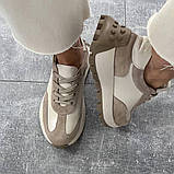 Жіночі шкіряні кросівки у бежевих тонах, фото 4