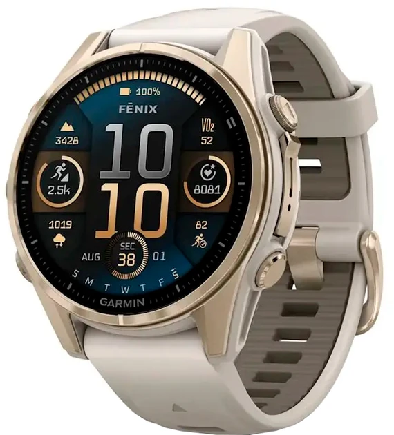 Garmin Fenix ​​8 смарт-годинник Amoled 43 мм Sapphire Soft Gold Fog Gray/Dark Sandstone 010-02903-11