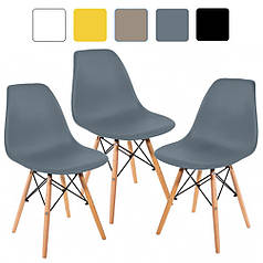 Кухонний стілець зі спинкою на ніжках Bonro В-173 FULL KD сіре 3 шт для кухні їдальні вітальні