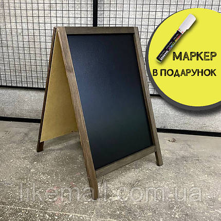 Штендер 95 х 60 см. Рекламний дерев'яний для написання крейдою і крейдяними маркерами. Колір: Палісандр, фото 1