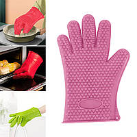 Силіконова рукавичка для кухні кухонна рукавиця прихватка для гарячого рукавиця термостійка 26.5х17 см Рожевий
