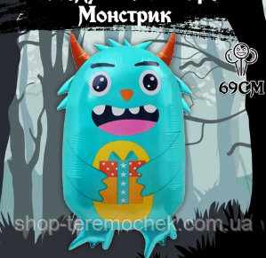 Фольгована куля повітряна Монстрик Лукас бірюзовий 66х42 см, фото 1