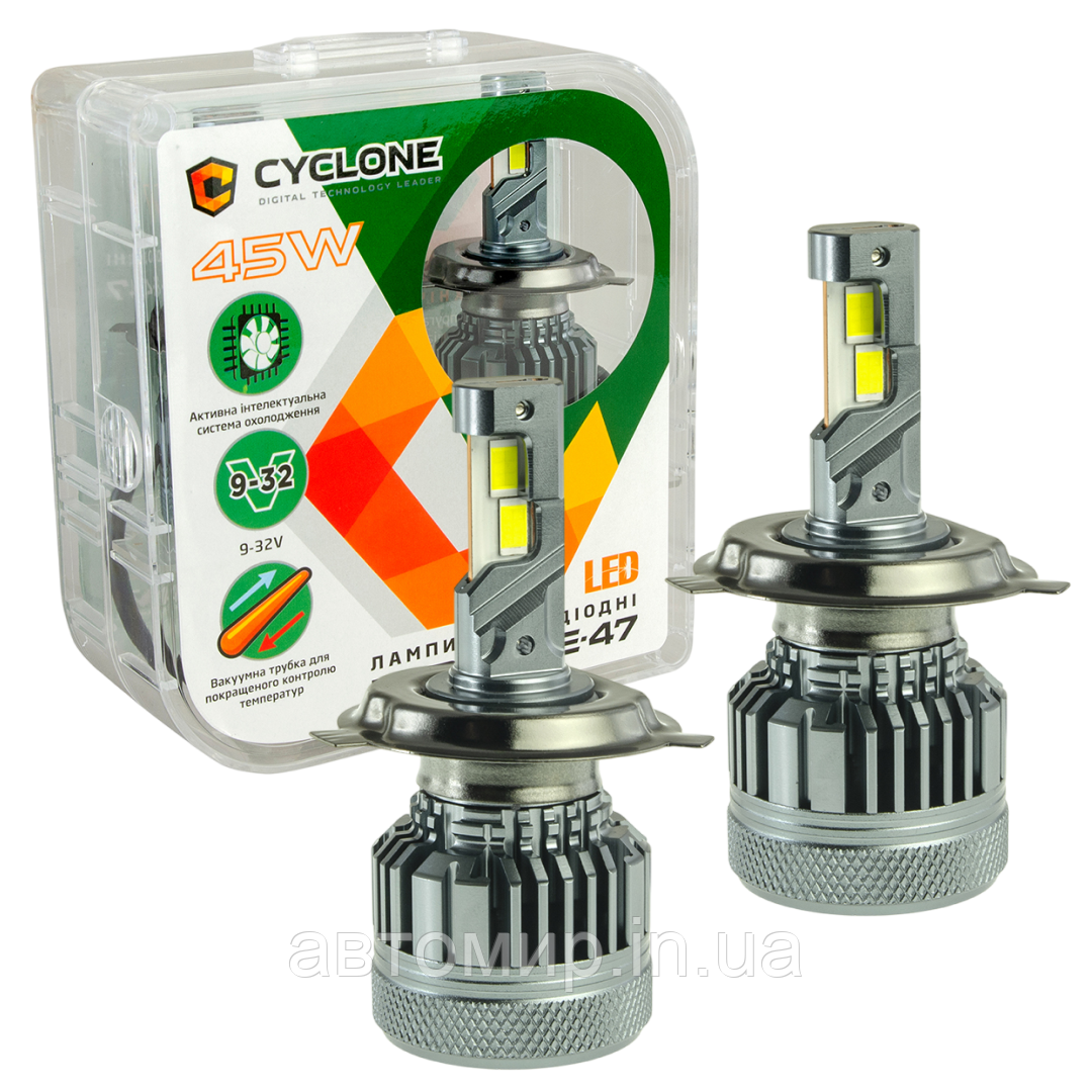 Автомобільні світлодіодні LED лампи у фару головного світла CYCLONE LED H4 5500K 9800Lm type 47 12-32V 45W