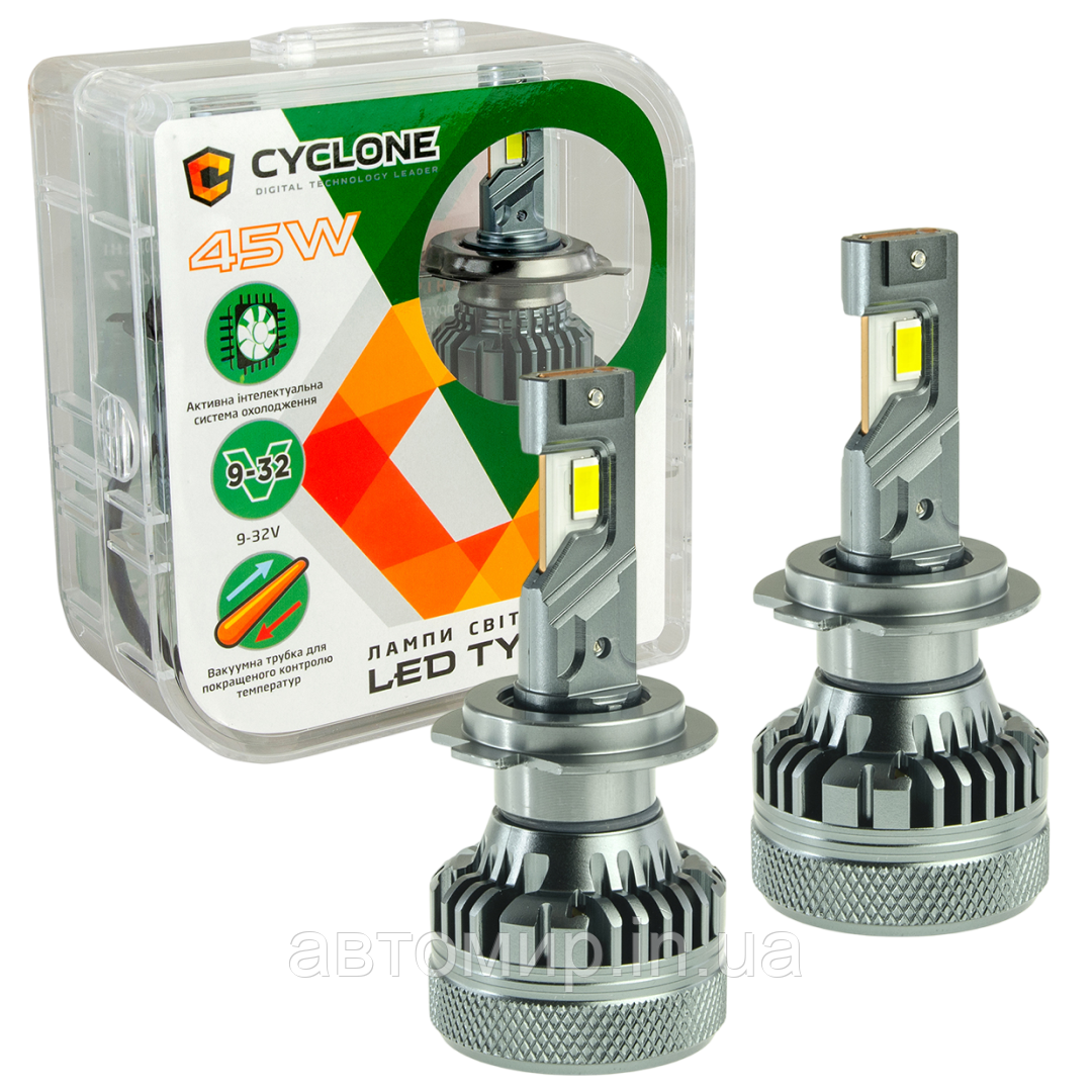 Автомобільні світлодіодні LED лампи у фару головного світла CYCLONE LED H7 5500K 9800Lm type 47 12-32V 45W
