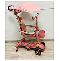 Дитячий самокат-трансформер 4в1 складаний з батьківською ручкою рожевий Maraton (8028)