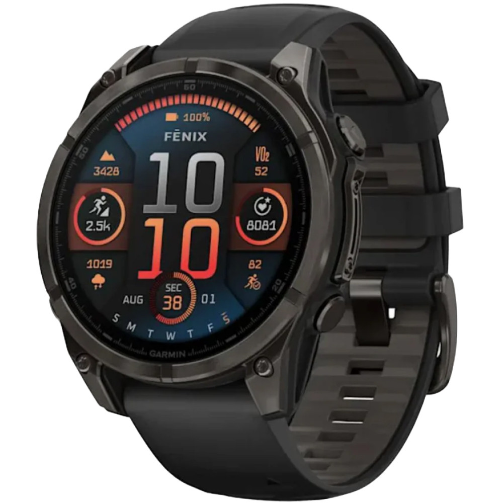 Garmin Fenix ​​8 смарт-годинник Amoled 47 мм Sapphire Carbon Grey DLC Titanium with Black Silicone Band 010-02904-21