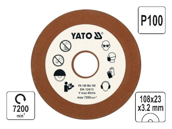 Диск заточувальний для ланцюгів YATO 108Х3,2Х23 ММ P100, фото 1
