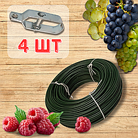 Комплект зеленой проволоки с ПВХ покрытием 100 м 1.6/2.5 мм и 4 оцинкованных натяжителя (Польша)