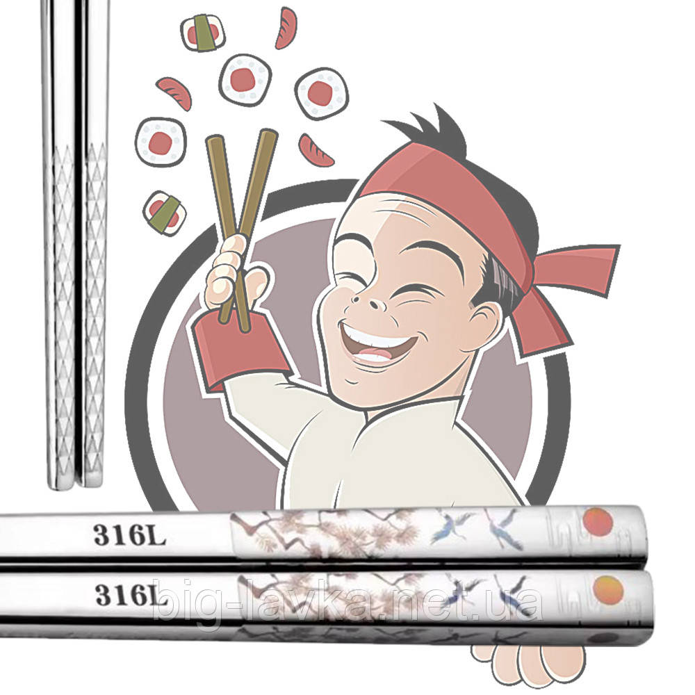 Палички для їжі Chopsticks із нержавіючої сталі в китайському стилі Журавлі Сріблястий, фото 1