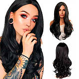 Перука хвиляста без чубчика з проділом 65 см Брюнетка, фото 2