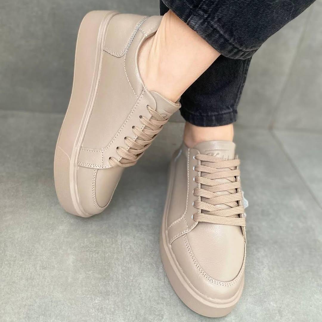 Бежеві шкіряні кеди для повсякденного носіння, фото 1