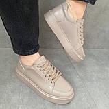 Бежеві шкіряні кеди для повсякденного носіння, фото 2