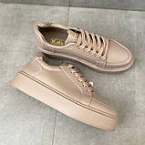 Бежеві шкіряні кеди для повсякденного носіння, фото 3