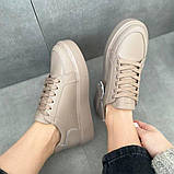 Бежеві шкіряні кеди для повсякденного носіння, фото 5