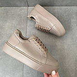 Бежеві шкіряні кеди для повсякденного носіння, фото 6