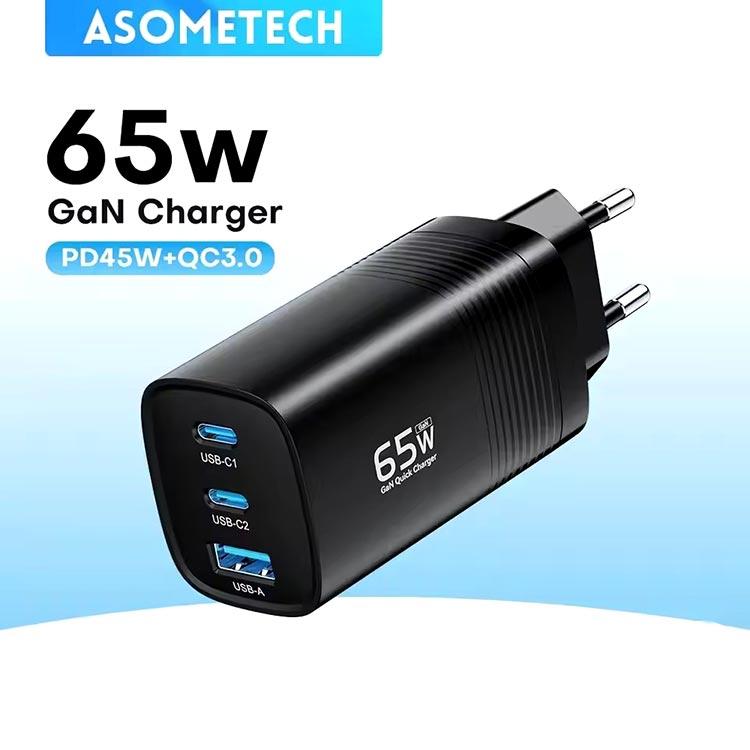 Зарядний пристрій ASOMETECH 65W GaN Charger Адаптер PD QC 4.0 Type C швидка зарядка Xiaomi Samsung Iphone