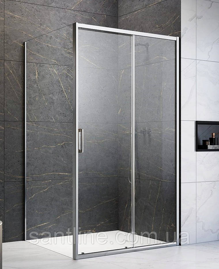 Душова кабіна Dusel A 517 150х90х195 см прямокутна розсувні двері прозоре скло 6 мм профіль хром, фото 1