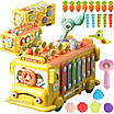 Розвиваюча ігрова панель Автобус каталка дитині 5в1 Стукалка Магнітні черв'ячки Ксилофон Сортер і тріскачка, фото 4