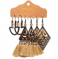 Етнічні сережки в стилі бохо набір 3 пари коричневі біжутерія Fashion Jewelry 4 - 9 см (II) 33813