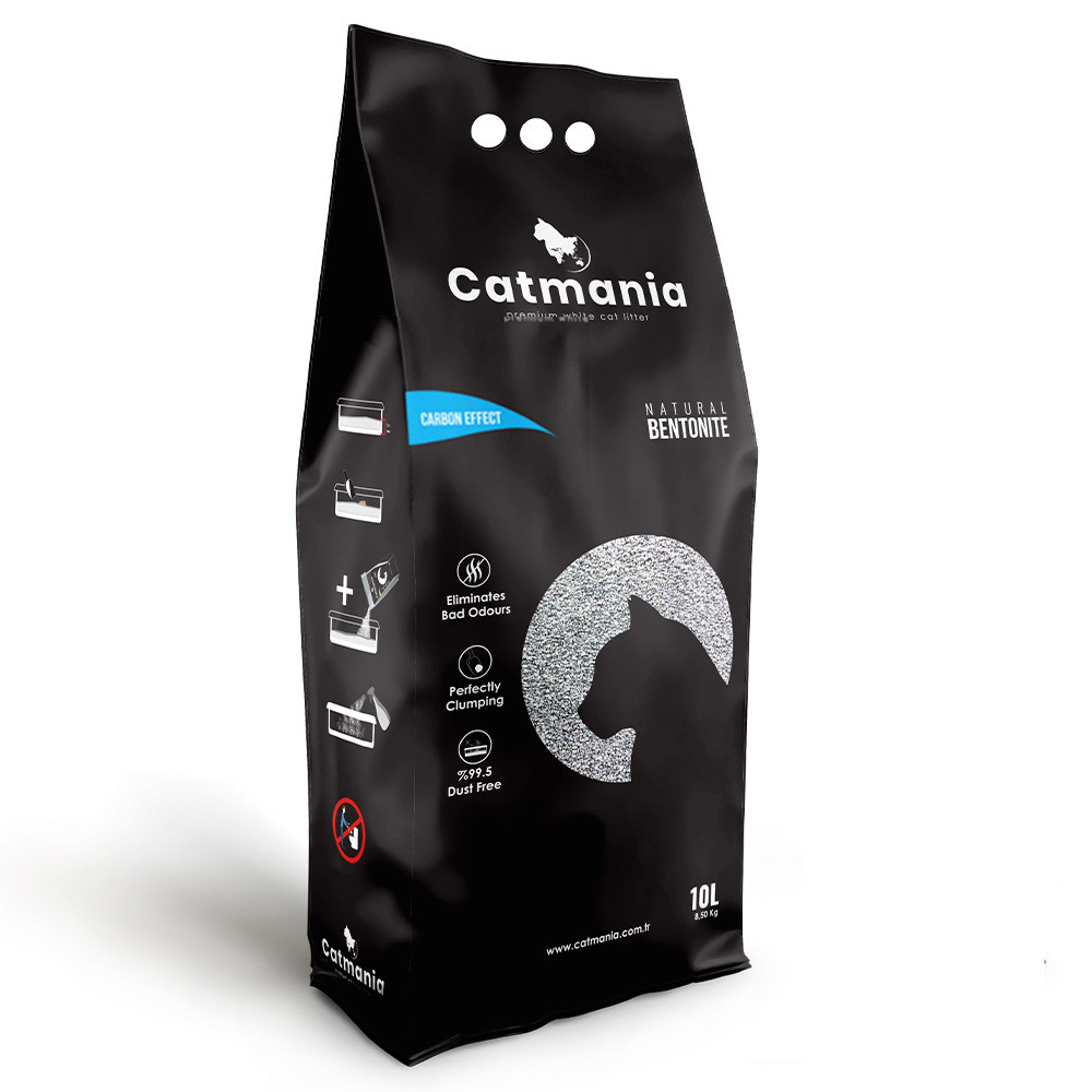 Catmania Carbon Effect Бентонітовий наповнювач для котів білий з карбоновим ефектом 10л (8.5 кг) без запаху, фото 1