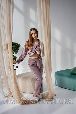 Жіноча піжама велюрова р.S,M,L,XL сорочка та штани, фото 1
