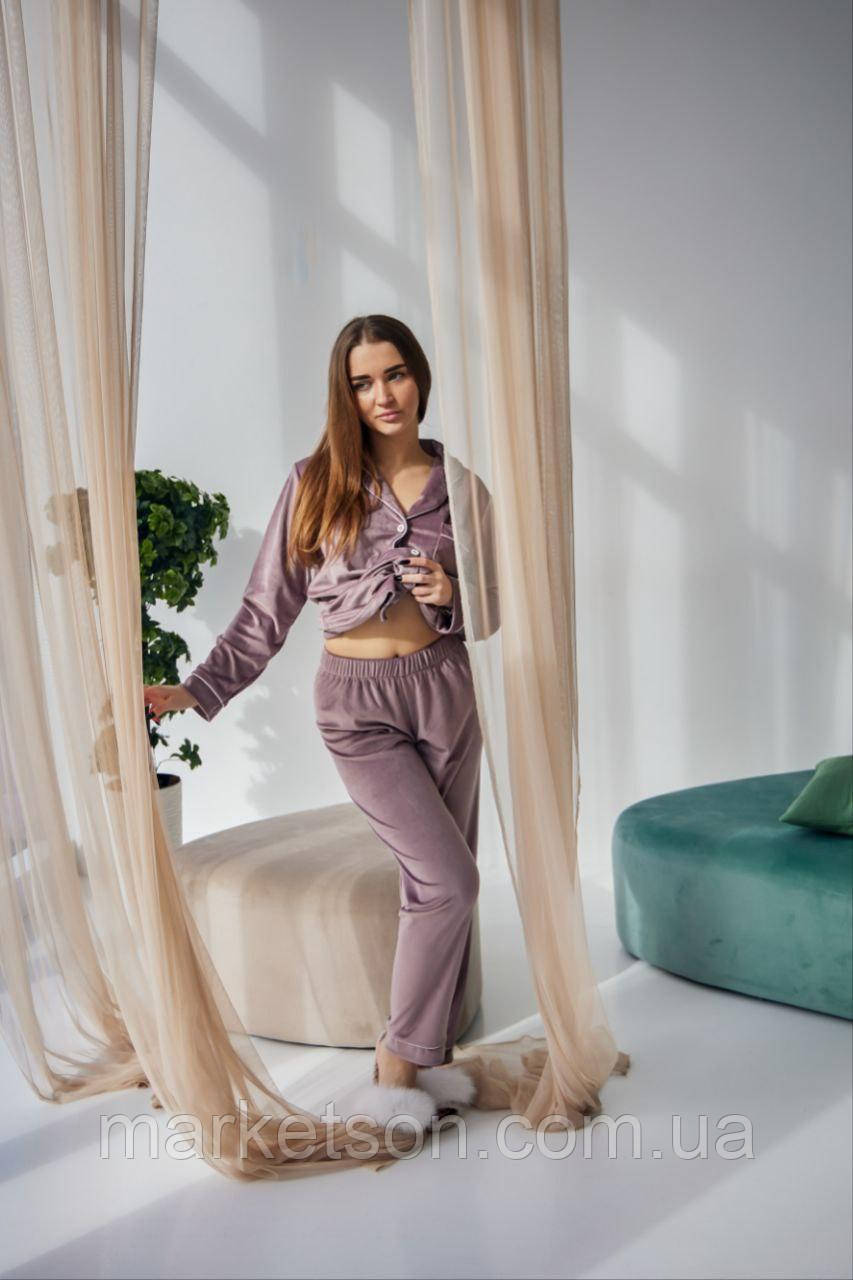 Жіноча піжама велюрова р.S,M,L,XL сорочка та штани