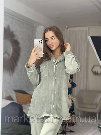 Жіноча піжама велюрова р.S,M,L,XL сорочка та штани, фото 1